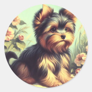 Adesivo Vintage Yorkshire Terrier Painting