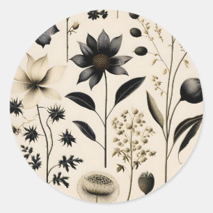 Adesivo Vintagem Botânica Elegante Em Creme