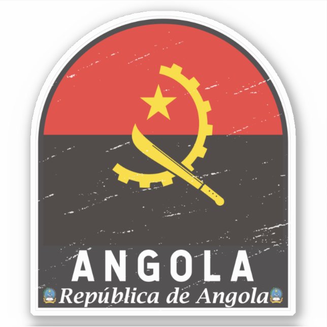 Adesivo Vintagem com desgaste do emblema de Angola (Frente)