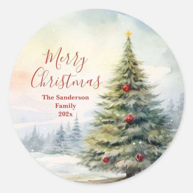 Adesivo Vintagem de Árvore de Natal Evergreen (Frente)