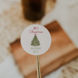 Adesivo Vintagem Verde de Árvore de Natal Vermelho Retro A