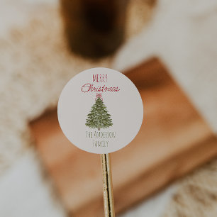 Adesivo Vintagem Verde de Árvore de Natal Vermelho Retro A