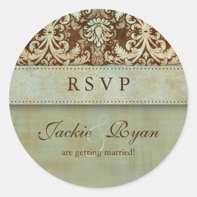 Adesivo Vintagem Verde Marrom Damask Stickers (Frente)