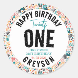 Adesivo Vinte e um | Aniversário de 21 anos geométrico col