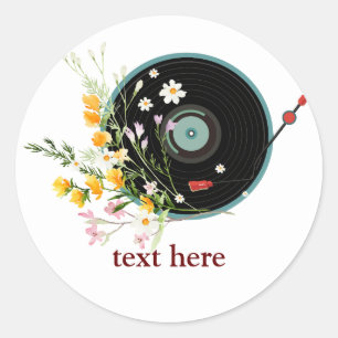 Adesivo Vinyl Record, floral, Oldies Rustic, música femini