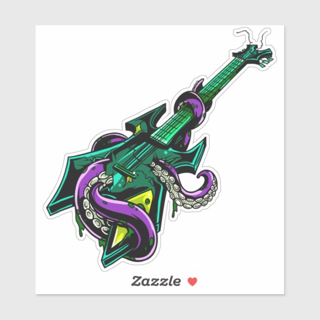 Adesivo Violão elétrico derrubado por polvo roxo (Folha)