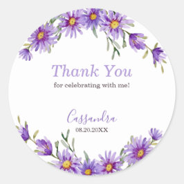 Adesivo Violet Aster Floral Birthday Obrigado