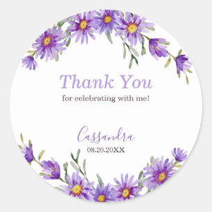 Adesivo Violet Aster Floral Birthday Obrigado