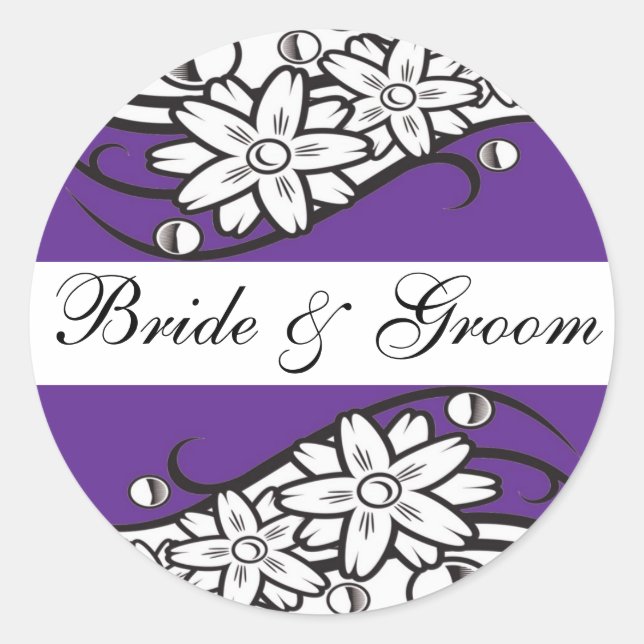 Adesivo Violet Floral Bride & Groom Envelope Seals (Frente)