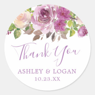 Adesivo Violet Floral Casamento Obrigado Favor Sticker