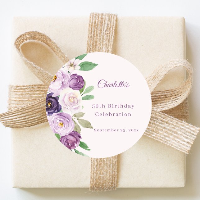Adesivo Violet lilás flores rosa aniversário (Criador carregado)