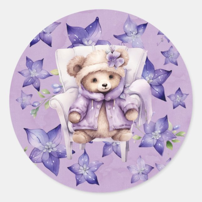 Adesivo Violet Teddy Bear Cadeira Estrelas Chá de fraldas  (Frente)