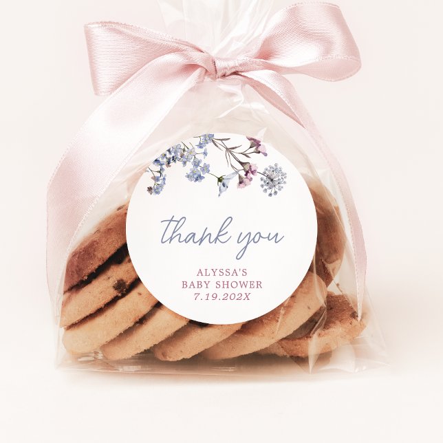 Adesivo Violet Vintage Chá de fraldas (Violet Vintage Wildflower Baby Shower Classic Round Sticker)