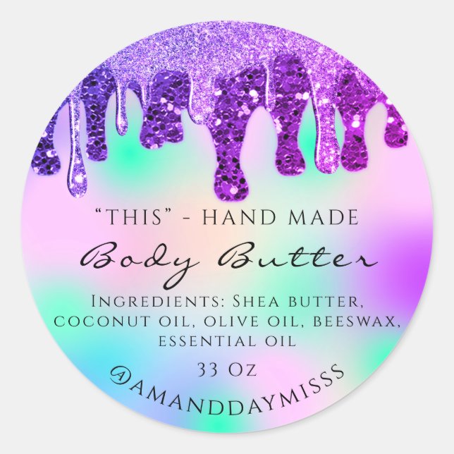 Adesivo Violeta De Glitter De Empacotamento De Manteiga De (Frente)