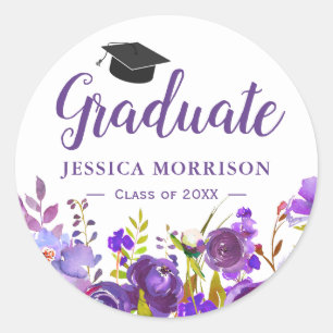 Adesivo Violeta Roxo Favor Floral para Graduado Cerimônia