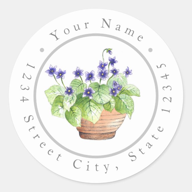 Adesivo Violetas de Aquarela Potada (Frente)