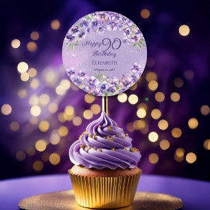 Adesivo Violetas Roxas Elegantes Florais Feliz 90 Anos