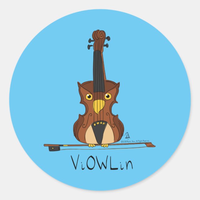 Adesivo Violin Owl Engraçado Música infantil (Frente)