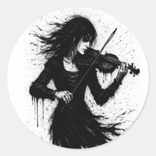 Adesivo Violinista Nascido da Tinta na Tempestade de Som