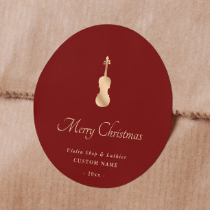 Adesivo Violino Dourado Luthier Elegante Feliz Natal