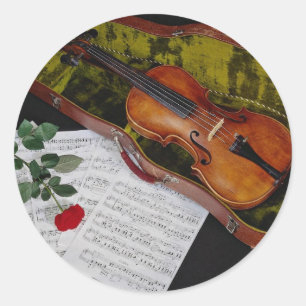 Adesivo Violino e rosa vermelha no fundo preto