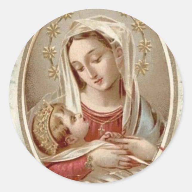 Adesivo Virgem Abençoada Maria com Jesus Bebê (Frente)