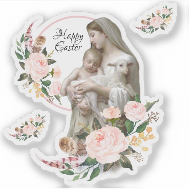 Adesivo Virgem Abençoada Maria com Jesus Floral Religioso (Frente)