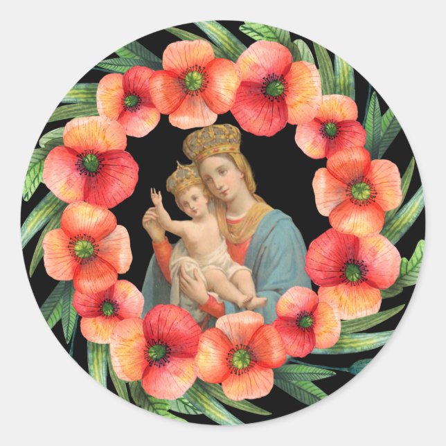 Adesivo Virgem Abençoada Mary Jesus Wreath Flores Religios (Frente)