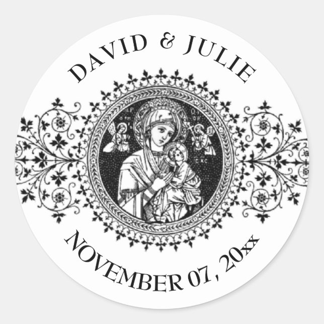 Adesivo Virgem Clássica Elegante Mary Jesus Black White (Frente)