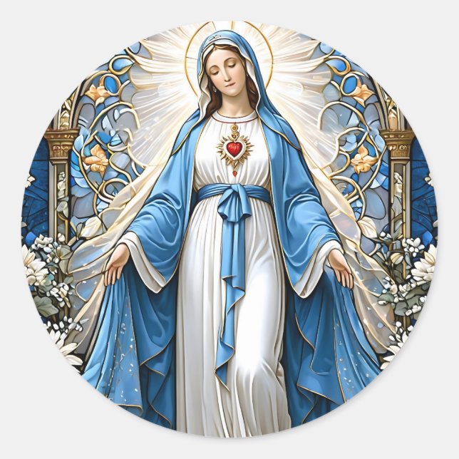 Adesivo Virgem Maria com Vidro Sagrado de Coração (Frente)