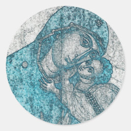 Adesivo Virgem Maria e Cristo Jesus Criança Vintage Azul