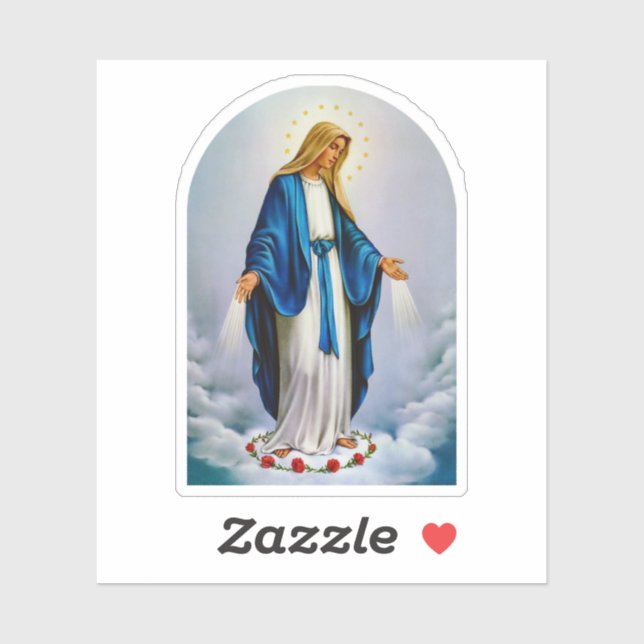 Adesivo Virgem Maria em Nuvens e um Círculo de Rosas verme (Folha)