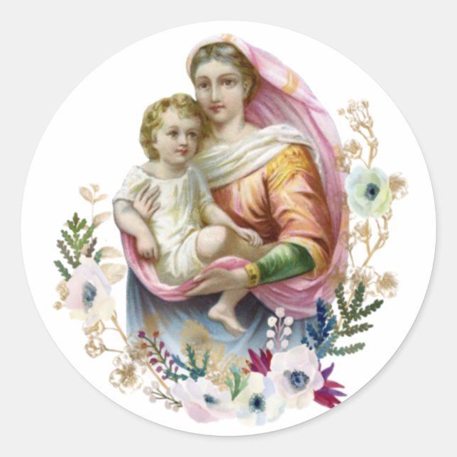 Adesivo Virgem Maria Jesus Religioso Vintage Católico (Frente)