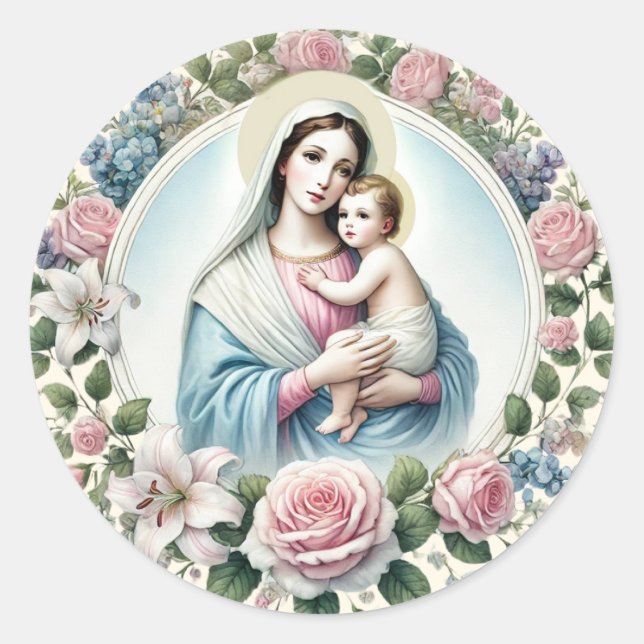 Adesivo Virgem Maria Jesus Rosas Rosa Católicas (Frente)