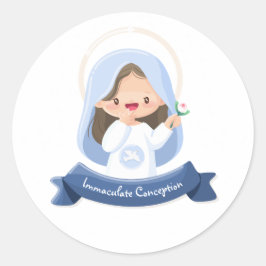 Adesivo Virgem Maria Kawaii Sorridente com Flor – Branco