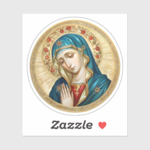 Adesivo Virgem Maria rezando com um Círculo de Flores Verm