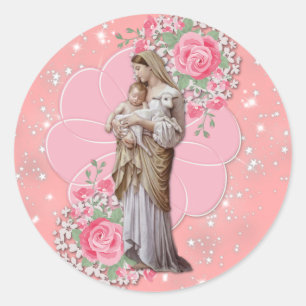 Adesivo Virgem Religiosa Mary Jesus Rosa Rosas Estrelas