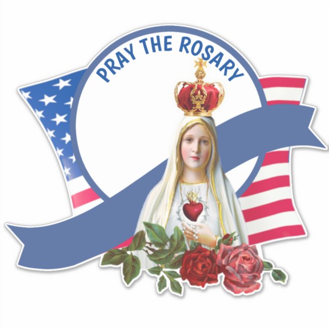 Adesivo Virgem Religiosa Mary Rosa Fatima Flag Sticker (Frente)