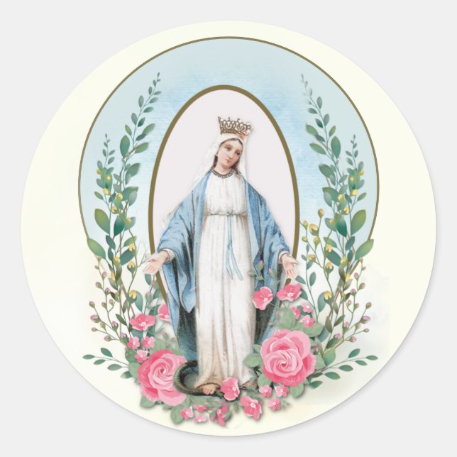 Adesivo Virgem Religiosa Mary Vintage Rosas Rosa Católica (Frente)