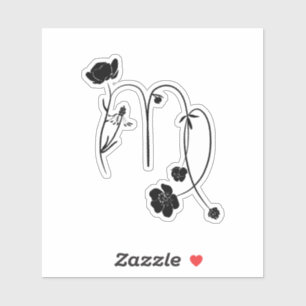 Adesivo Virgo zodiano sinal de nascimento flor chic preto