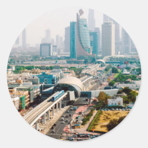 Adesivo Visão da linha de metrô da cidade e arranha-céus