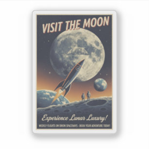 Adesivo Visite a Lua - Cartaz de viagem retrô