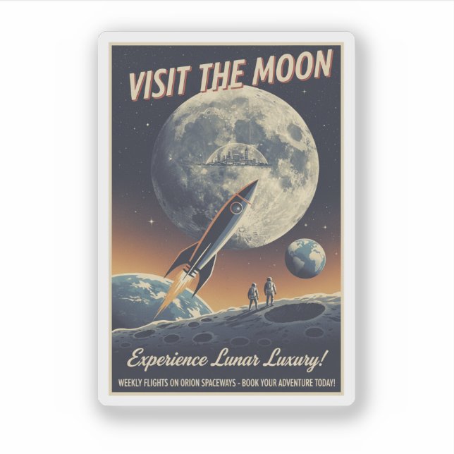 Adesivo Visite a Lua - Cartaz de viagem retrô (Frente)
