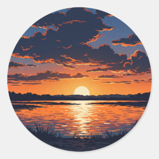 Adesivo Vista do pôr do sol no lago laranja vibrante