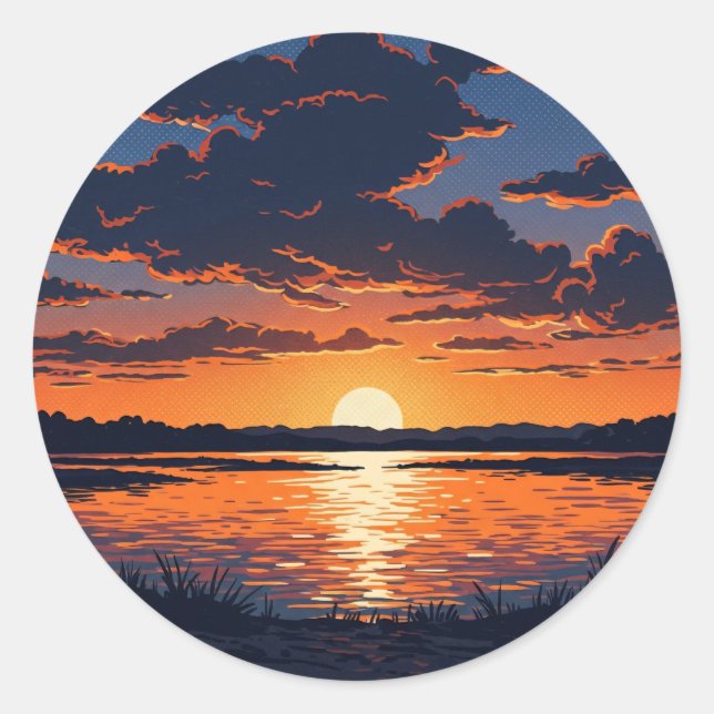 Adesivo Vista do pôr do sol no lago laranja vibrante (Frente)