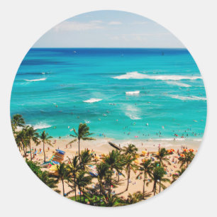 Adesivo Vista Elevada da Cena da Praia de Waikiki, Honolul