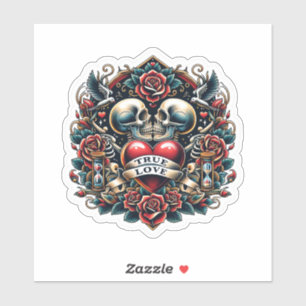 Adesivo Visual de Tatuagem de Coração de Esqueleto de Amor