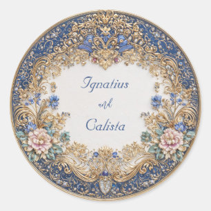 Adesivo Vitoriano Safira Dourado Rosa Floral Casamento
