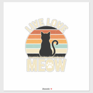 Adesivo Viva Ame Gato Design Vintage de Pôr do Sol de Gato