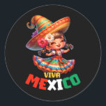 Adesivo Viva México Dia da Independência Mexicana<br><div class="desc">Viva México Dia da Independência Mexicana Garota Miúda Mexicana Fiesta</div>